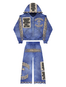 ชุดเสื้อฮู้ดโอเวอร์ไซส์ Saint Men's พร้อมกางเกงจ็อกเกอร์ลำลองพิมพ์ลายสตรีทแวร์ ผ้าโพลีเอสเตอร์เฟรนช์เทอร์รี่ ดีไซน์ซิปเต็มตัว เหมาะสำหรับฤดูใบไม้ร่วง - Product Image 3