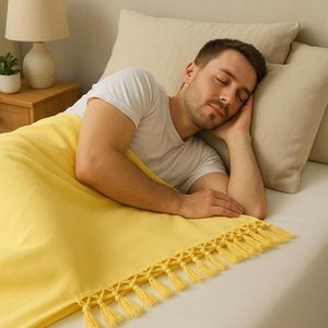 Sábana Multiusos de Algodón Amarillo Sólido con Flecos de Borlas, Suave, Transpirable y Ligera, Ropa de Cama de Verano, Lencería para el Hogar, India - Product Image 4