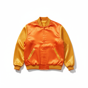 Chaqueta Universitaria de Satén Personalizada |   Chaqueta Bomber de Béisbol sin Marca |   Sublimación de dos tonos en dorado y amarillo con dos mangas - Product Image 1