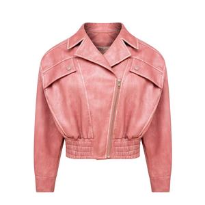 Pink Short Zipper <b>Bomber</b> <b>Jacket</b> <b>Women</b> Moto Outerwear Breathable Windproof Plus Size Casual Streetwear - Product Image 3
