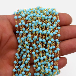 Handmade Turquoise <b>Beaded</b> Chain Necklace Sterling Silver Delicate Boho Minimalist Jewelry Gift - Product Image 1