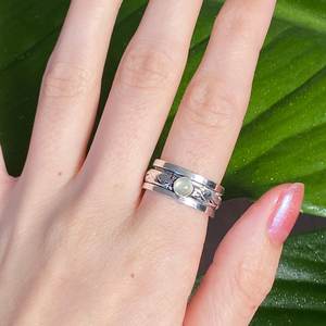 Handmade Sterling <b>Silver</b> Prehnite <b>Spinner</b> <b>Ring</b> Flower Detail Baby Green Whimsical Unisex Jewelry Gift Wholesale - Product Image 5