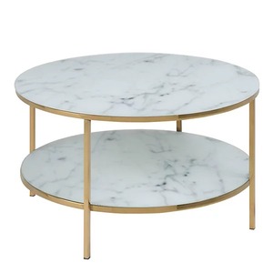 Metal Round <b>Large</b> Coffee Table, <b>Marble</b> and Tempered Glass Tabletop, Stainless Steel - Product Image 3
