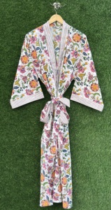Robe Kimono en Coton Fleurie Faite à la Main pour Femme, 240g, Manches Longues, Ceinturée, Col en V, Tenue Décontractée de Nuit Printemps/Été, Peignoir de Resort - Product Image 4