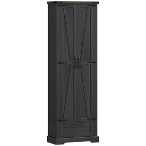 71\" Black <b>Kitchen</b> Pantry <b>Cabinet</b> with Adjustable Shelves Barn Doors Drawer for Dining Room <b>Sideboards</b> Product - Product Image 1