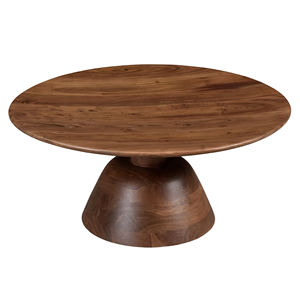 Table basse moderne en bois massif avec piétement en bois de manguier, plateau rond finition marron, design contemporain pour salon, maison, villas - Product Image 5