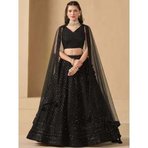 Lehenga Choli de Georgette Negro para Fiesta con un Cautivador Trabajo de Bordado - Product Image 1