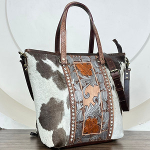 Women's Hand Tooled Genuine Leather <b>Large</b> Capacity Tote <b>Bags</b> Fashionable Cowhide Concealed Carry Crossbody Handbag Durable Purse - Product Image 4