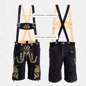 Pantalones de Cuero Bordados de Estilo Antiguo para Hombre, Talla Grande |   Pantalones Cortos de Cuero Bávaro con Aspecto Antiguo |   Disfraz Hecho a Mano para el Oktoberfest - Product Image 2