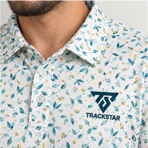 Trackstar Men's White <b>Blue</b> Gold Abstract Leaf Print <b>Polo</b> <b>Shirt</b> Short Sleeve Button Collar Golf <b>Shirt</b> Custom Logo - Product Image 4