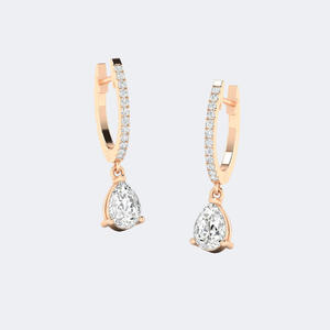 1.20 CTW Pear and Round Diamond Linear Huggie Drop Earrings - Product Image 3