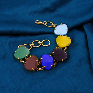 Pulseras de Cadena con Piedras Preciosas Ojo de Gato Multicolor, Chapadas en Oro, Cadena Ajustable, Joyería para Mujer - Product Image 4