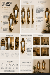 Antique Brass <b>Wall</b> <b>Sconce</b> Set of 2 Framed Candle Holders Traditional Decorative Hanging Ornamental Design - Product Image 2