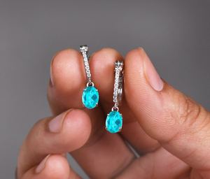 Boucles d'oreilles clous en tourmaline Paraiba plaquées or, bijoux de luxe en pierres précieuses, cadeau pour elle, élégantes pour mariage, fête, anniversaire - Product Image 5