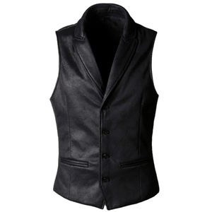 Custom Made European Style Male Waistcoat Factory Direct Real Leather <b>Slim</b> <b>Vest</b> with Stand Lapel Classical Vintage Gilet for Men - Product Image 1