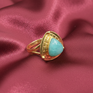 Vintage Amazonite Teardrop <b>Ring</b> for Women 925 Sterling Silver Rose Gold Plated Boho Gemstone Adjustable Handmade <b>Statement</b> <b>Ring</b> - Product Image 5