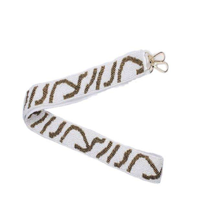 Sangle de sac classique faite à la main en polyester blanc perlé avec lettres dorées, accessoire de broderie de forme rectangulaire par MULTI CRAFT - Product Image 1