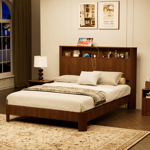 Letto Queen Size con Linee Ondulate e Curve, con Contenitore e Stazione di Ricarica, Funzionamento Silenzioso, Supporto in Metallo, Stile Letto Morbido - Product Image 4