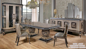 Juego de mesa de comedor de diseño contemporáneo, muebles de comedor de 8 plazas de estilo moderno, juego de mesa de comedor marrón con aspecto de mármol - Product Image 2