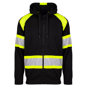 Sweat à capuche zippé haute visibilité en molleton de coton et polyester pour la sécurité hivernale, avec bande réfléchissante pour les travailleurs de la construction - Product Image 1