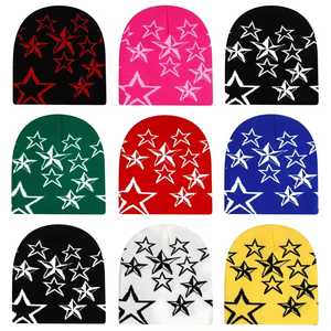 Custom Design Red Star Pattern Beanie Hat Unisex <b>Winter</b> <b>Cap</b> Casual Style Adult Size 100% Acrylic Computer Knitted - Product Image 6