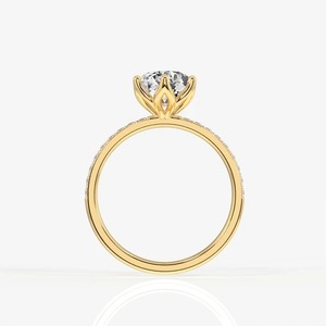 Bague de fiançailles en diamant de laboratoire taille ronde 1,20 carat, or jaune 14K, pavé 6 griffes, solitaire taille portugaise, bague de mariage - Product Image 4