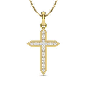 Yellow Gold Cross Pendant With Round Brilliant Cut Diamonds Religious Style Unisex Jewelry - Product Image 2
