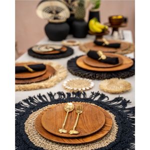 Plato de Servicio Rústico de Macramé Boho Hecho a Mano con Base de Madera para Decoración de Bodas, Venta al por Mayor - Product Image 1