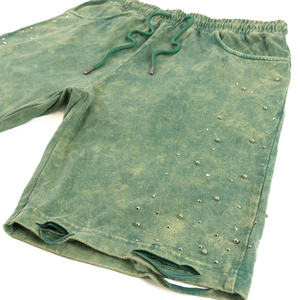 Men's Solid Colour Cotton High-Quality <b>Shorts</b> with Elastic Waist and Decorative Studs Casual Style Acid Washed - Product Image 6