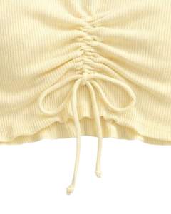 Top Corto Sin Mangas con Cuello Alto Acanalado en Amarillo Mantequilla, con Cordón Ajustable y Fruncido Delantero, Ajuste Ceñido, Estilo Casual para Mujer - Product Image 5
