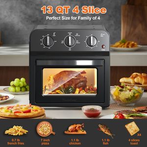 Four à convection multifonctionnel 13QT pour toute la famille, avec friteuse à air chaud et grille-pain intégrés, pour une cuisson saine sans huile par circulation d'air chaud - Product Image 4