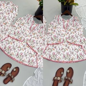 ชุดเสื้อผ้าลินินลายดอกไม้สำหรับผู้หญิง ชุดสามชิ้นแบบ Anarkali Kurti Salwar Kameez ทรงหลวมสำหรับงานปาร์ตี้ - Product Image 3