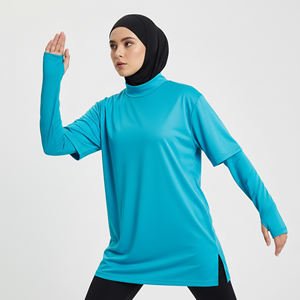 Camiseta Deportiva Musulmana para Mujer, Transpirable, de Secado Rápido, Cómoda, Modesta, con Hombros Caídos, Mangas con Orificios para Pulgares, UPF50+, Ecológica - Product Image 1