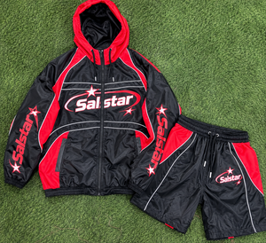 Custom Men’s <b>Windbreaker</b> Tracksuit Set Black & <b>Red</b> Sports Jacket with Shorts Lightweight Polyester Athletic Training Wear - Product Image 6