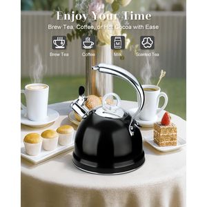 Tetera de acero inoxidable con silbato de 2.5 QT para estufa, base de 3 capas, mango ergonómico único, soporte para tetera, hervidor de agua - Product Image 3