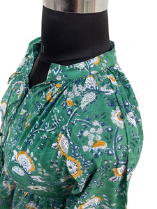 Vestido de Verano de Algodón para Mujer, Estampado a Mano, Vestido de Algodón con Capas, Cuello Mao, Manga Larga, Estampado Floral, Vestido Largo Maxi - Product Image 5