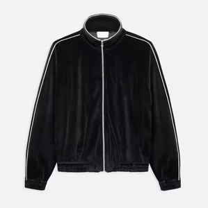 Unisex Black Velvet Tracksuit Full Zip <b>Jacket</b> And Jogger Pants Solid Color Sporty Casual Two Piece Set Autumn Wear - Product Image 2