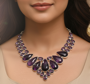 Amethyst Pear Cut <b>Statement</b> <b>Necklace</b> 925 Sterling Silver Plated Women's Bohemian Style Engagement Jewelry Link Chain Beautiful - Product Image 3
