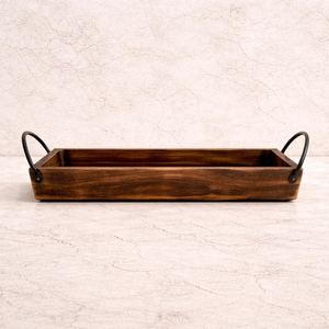Bandeja Organizadora de Cocina de Madera Maciza de Acacia Premium con Asas de Metal Negro, Hecha a Mano, Moderna, Decorativa, para Almacenamiento, para Bodas - Product Image 4