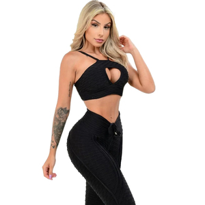 Ensemble de sport pour femme, vente en gros sur mesure en usine, 2 pièces sans couture, manches longues, legging et crop top, pour fitness et yoga - Product Image 3