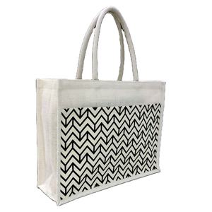 Eco-Friendly Jute Shopping <b>Tote</b> <b>Bag</b> External Geometric Soft Padded <b>Pocket</b> Handle Silk Screen Motif Printed <b>Pocket</b> Friendly - Product Image 5