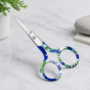 Professional Stainless steel Manicure Embroidery Sewing <b>Scissor</b> 3.5mm Thickness <b>Nail</b> Care <b>Scissor</b> With Blue Green Pattern Handle - Product Image 1