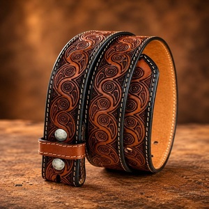 Unisex Strong Classic Hand <b>Tooling</b> Genuine Cowhide Leather Belts Western Style with Custom Length Floral <b>Engraved</b> <b>Tooling</b> Belt - Product Image 6