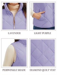 เสื้อกั๊กพัฟเฟอร์สำหรับผู้หญิง สีม่วงอ่อน ผลิตจากโพลีเอสเตอร์ กันน้ำ ระบายอากาศ ป้องกันรังสียูวี แห้งเร็ว มีซิปปิด เหมาะสำหรับกิจกรรมกลางแจ้ง - Product Image 3