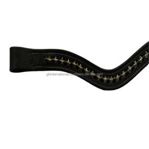 1 rangée de cristaux verts et clairs, chaîne bling en métal, strass incrustés, canal vide, bande de sourcils de cheval en cuir, toutes tailles - Product Image 1