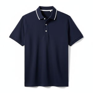 Stylish Men's Navy Polo T-Shirt | Tipped Collar Design | Breathable Cotton <b>Blend</b>, Custom Branding Available - Product Image 1