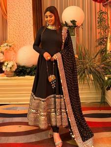 Heavy Faux Georgette Digital Print <b>Kurti</b> and Butter Silk Bottom Set Fancy Hand Work Ethnic Party Wear Full Stitched Outfit - Product Image 2