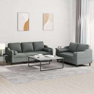 Juego de Sala de Estar en Gris Oscuro, Tela 100% Poliéster, Sofá de 2 y 3 Plazas - Product Image 1
