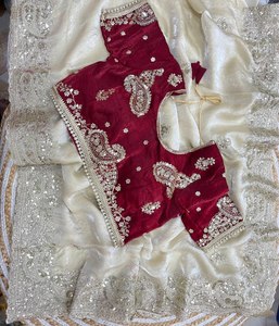 <b>Saree</b> with Heavy Sequence Border All Over Butti Embroidery Paired Fully <b>Stitched</b> Fancy Tassel Latkan for Satin Traditional - Product Image 2