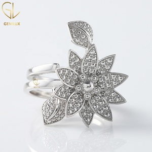 Vintage Style Engagement Ring, Flower & Leaf Inspired Wedding Ring, Cocktail Nature Inspired Ring for Women - Product Image 3